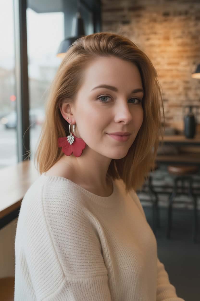 Metallic Red Elegant Ginkgo Hoops
