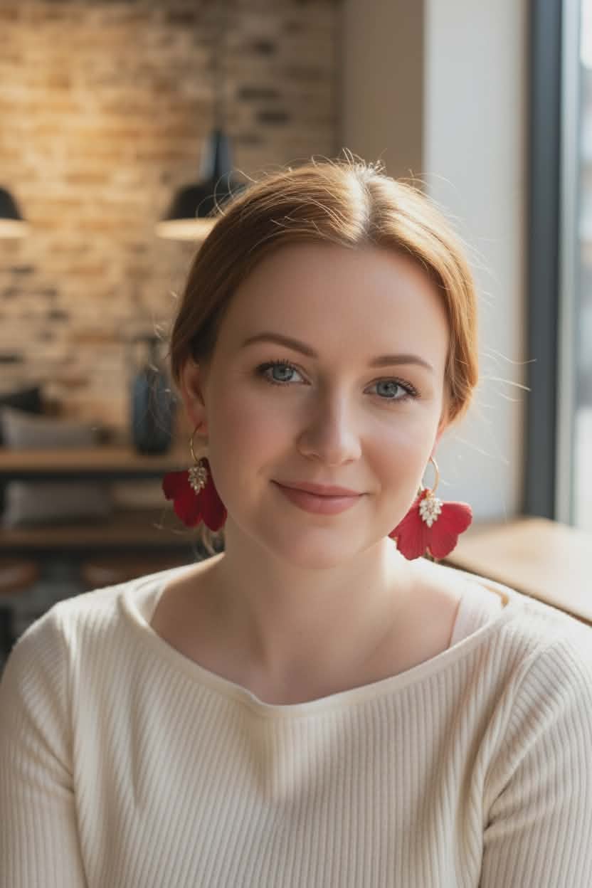 Metallic Red Elegant Ginkgo Hoops